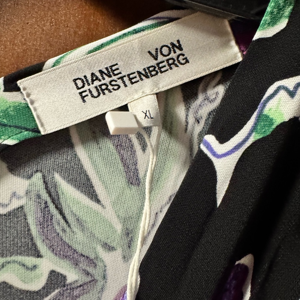 Diane Von Furstenberg Vivienne Black and Purple Floral Midi Dress, Size XL, NWT - Picture 5 of 11